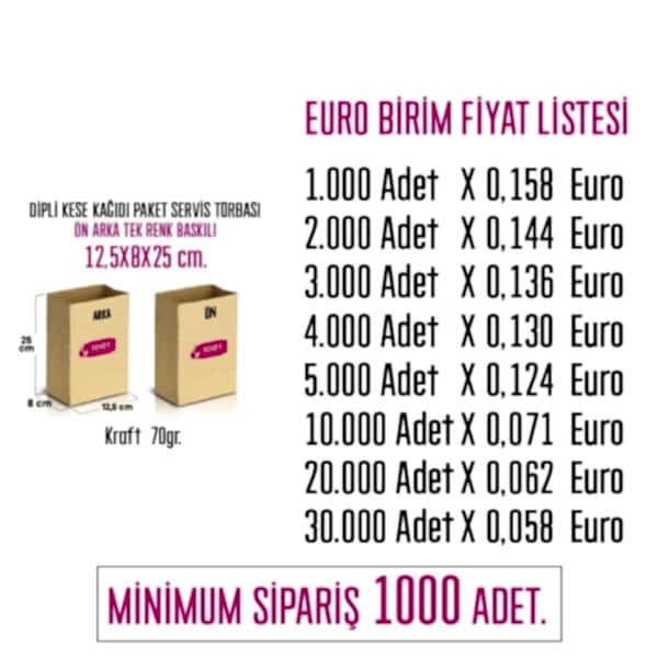 İki Taraf Tek Renk Baskılı 12,5X8X25 Cm Kese Kağıdı Fast Food Menu Servis Paket Torbası Kraft Renk