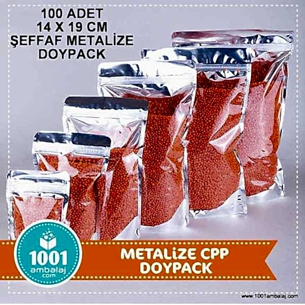 14X19 Cm Ön Şeffaf Arka Metalize 100 Adet Kilitli Doypack Torba 250 Gr /56/