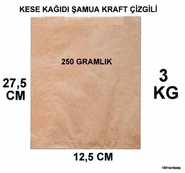 Kese Kağıdı Çizgili Şamua Kraft 250 Gramlık 12,5X27,5 Cm 3 Kilo