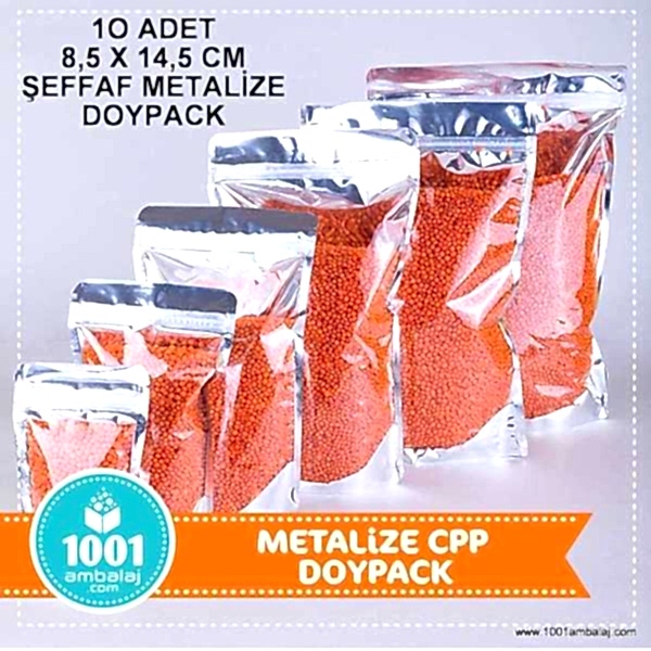8,5X14,5 Cm Ön Şeffaf Arka Metalize * 10 Adet * Kilitli Doypack Torba 50 Gr /53/