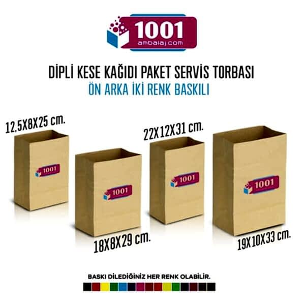 İki Taraf İki Renk Baskılı 25X14X34 Cm Kese Kağıdı Fast Food Menu Servis Paket Torbası Kraft Renk