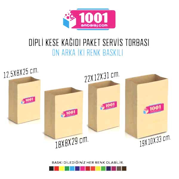 İki Taraf İki Renk Baskılı 12,5X8X25 Cm Kese Kağıdı Fast Food Menu Servis Paket Torbası Kraft Renk