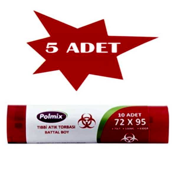 Çöp Torbası Polmix Tibbi Atik 72X95 Çift Kat Kırmızı 5 Paket